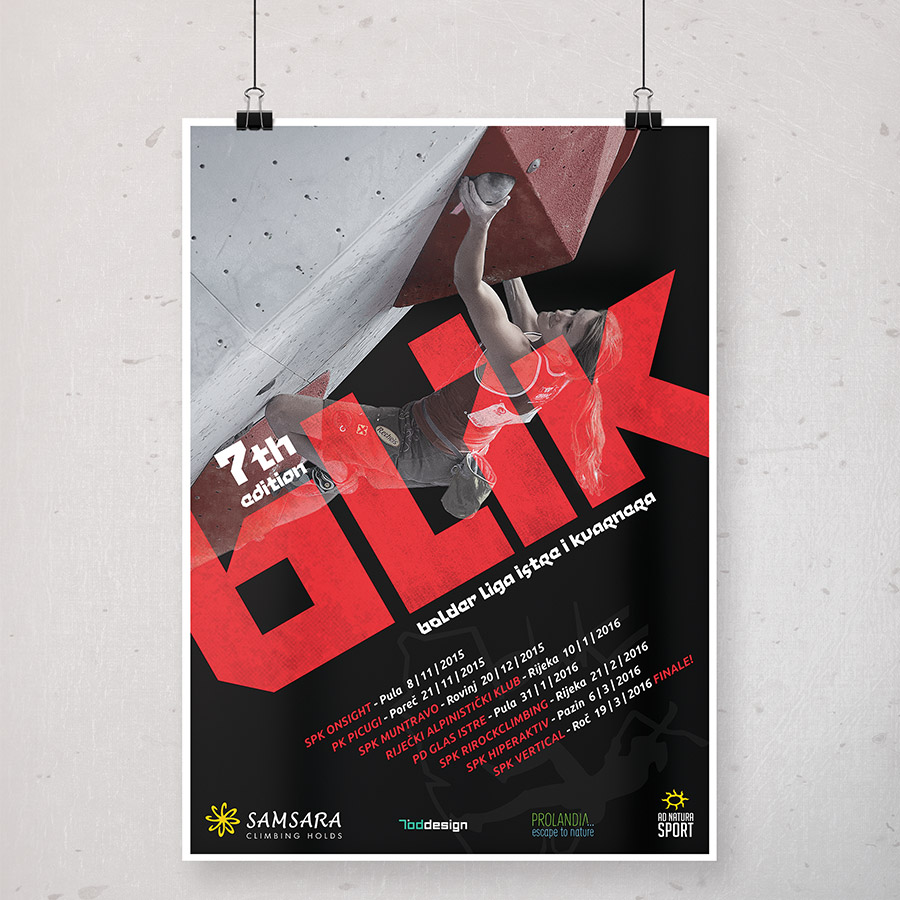 Poster printed from Blik ligue 2016 on strings over a white wall