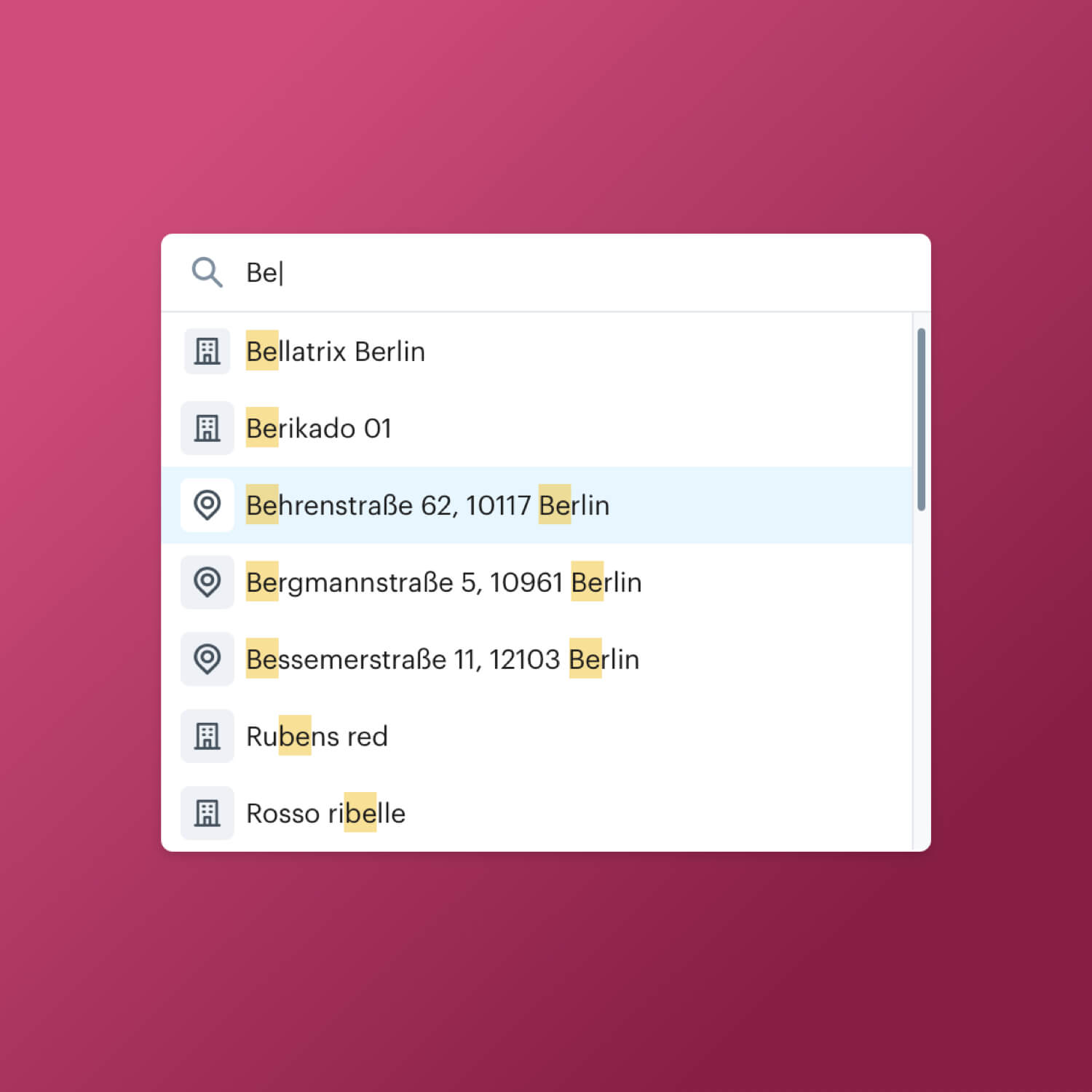 Search bar component on a pink gradient background