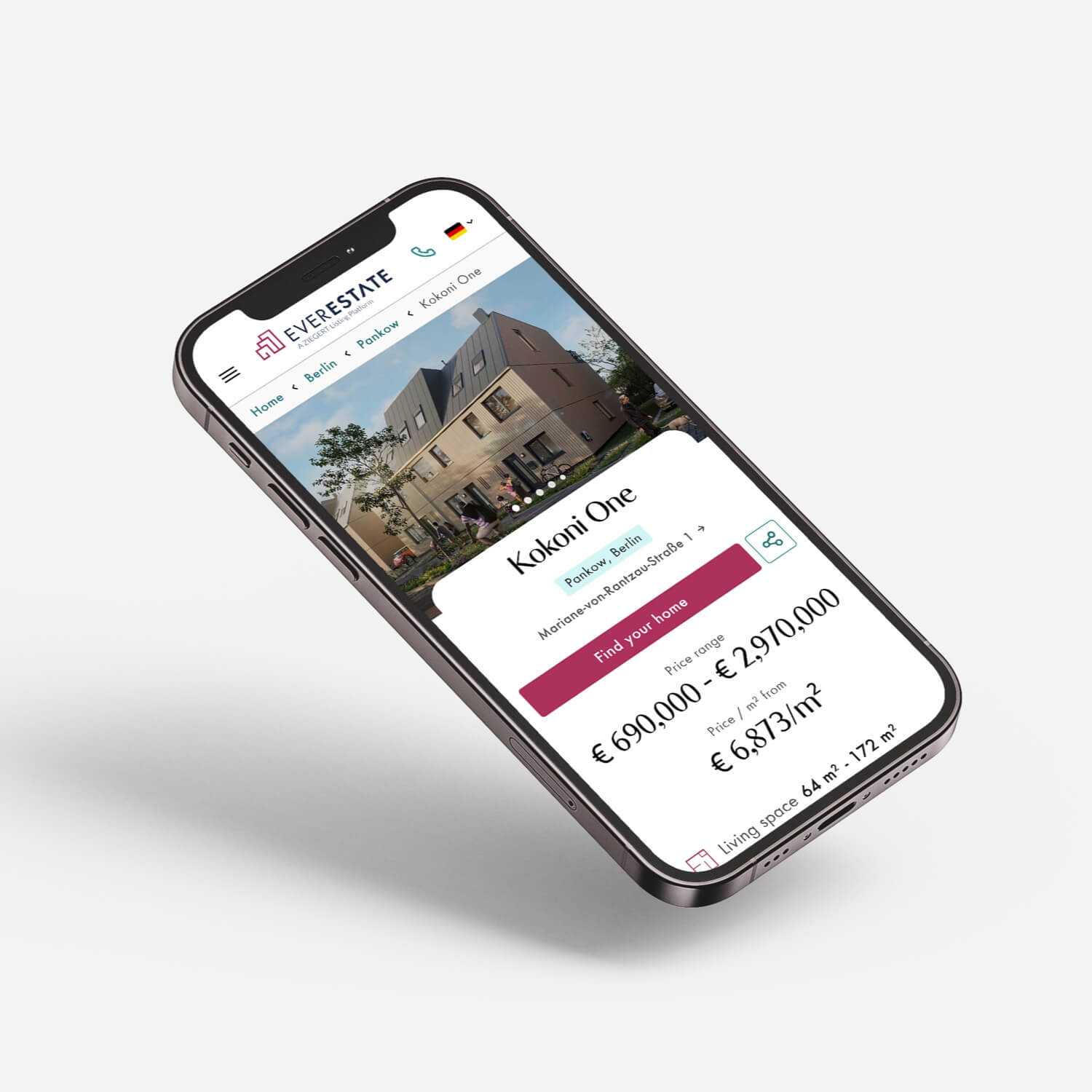 Smartphone showing EverEstate project page