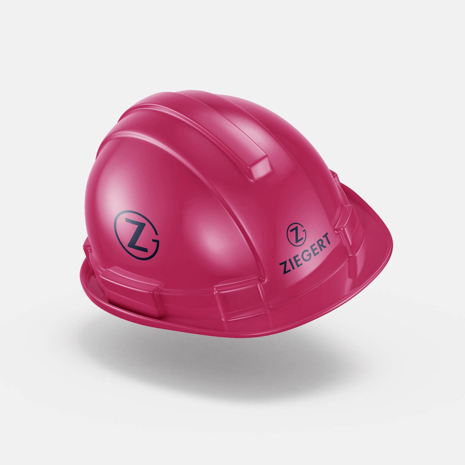 Hovering pink helmet with a Ziegert logo